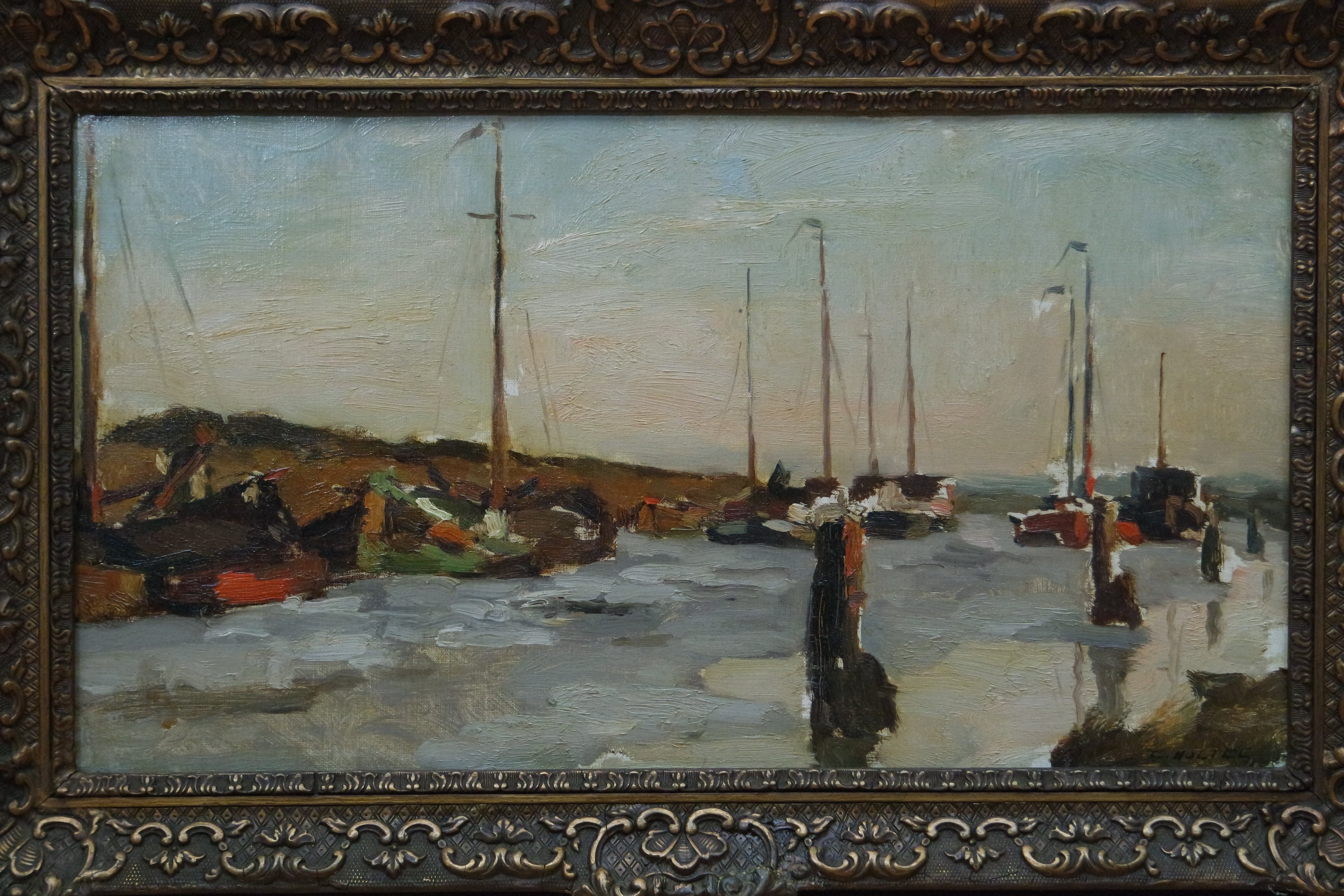 Cor Noltee - olieverf op doek - haven van Dordrecht. kopen? Bied vanaf 625!