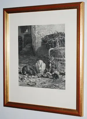 Gerardus Johannes Bos - Litho van konijnen - in een hoogwaardige lijst kopen? Bied vanaf 40!