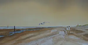 Franklin Meijer - Strand - Vuurtoren de Cocksdorp met wandelaars kopen? Bied vanaf 45!