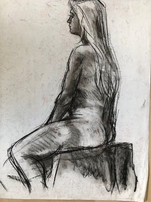 Ton Etman - zittend naakt in zwartkrijt kopen? Bied vanaf 1!