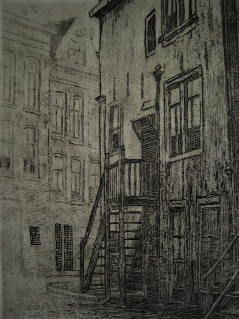 Johannes Josseaud - Mooie sfeervolle ETS Amsterdam "Driehoekstraat Jordaan" ca. 1910 kopen? Bied vanaf 1!