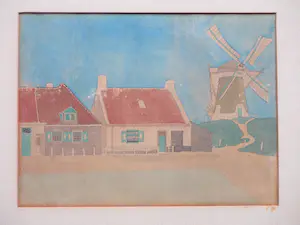 Niet of onleesbaar gesigneerd - Molen en woningen Zoutelande? - Gemengde techniek kopen? Bied vanaf 1!