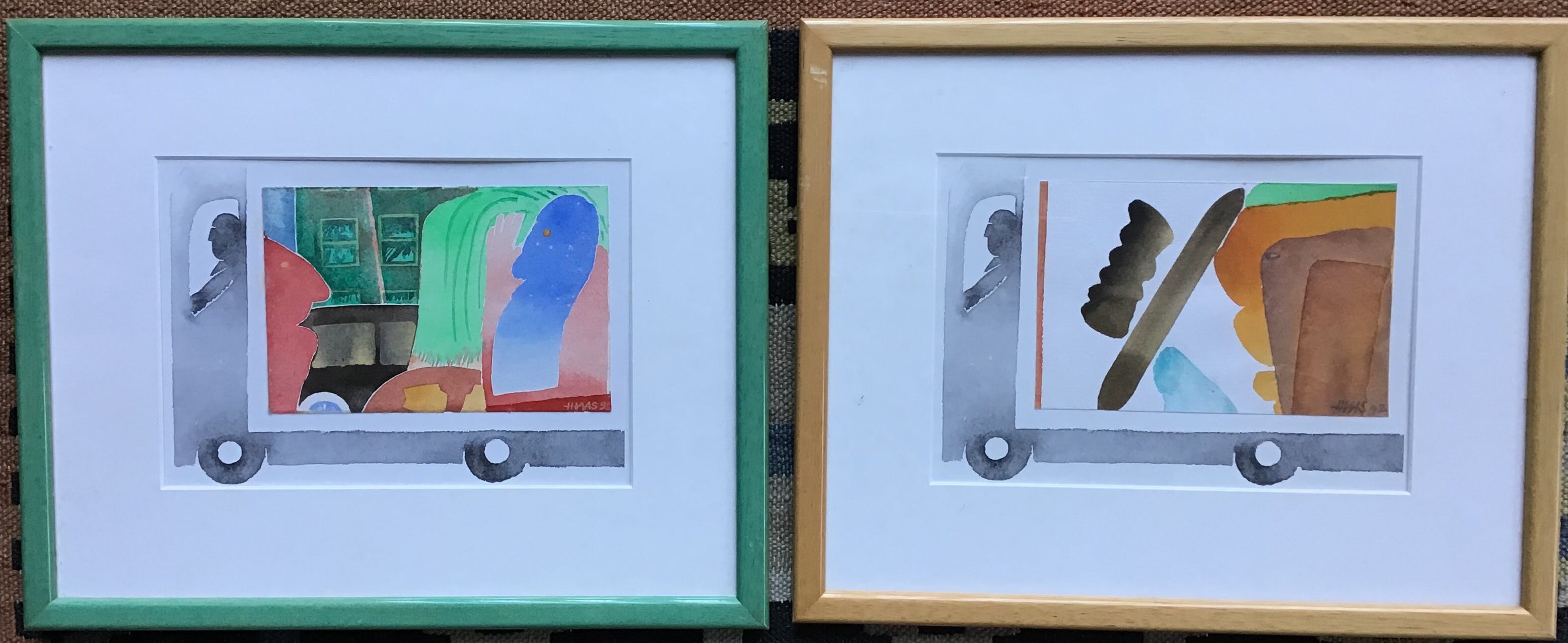 Henri de Haas - 2 collage aquarellen, gesigneerd en ingelijst verkocht voor € 50!