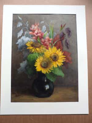 Jacoba Ottolina Adriana Roos Vlasman-Lingeman - Olieverf op papier, Bloemen in een vaas. verkocht voor € 35!