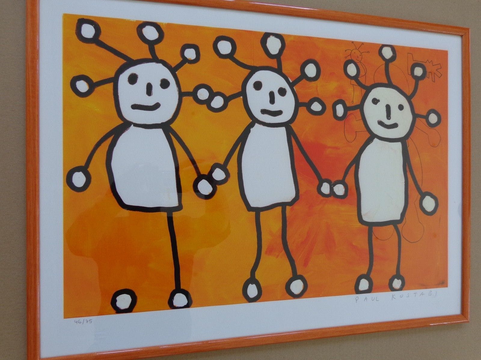 Paul Indrek Kostabi - DRIE FIGUURTJES / GICLEE / 46x63cm / KADER / SIG kopen? Bied vanaf 45!