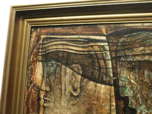 Frits van Eeden - Olieverf en stift op paneel, Twee gezichten – 1974 – Lijst, 49½ x 67½ cm. kopen? Bied vanaf 125!