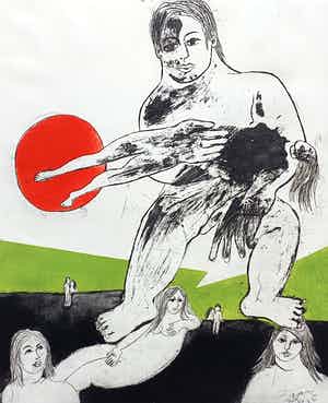 Ans Wortel - De grootste in onze kleine ruimte, aquatint ets verkocht voor € 75!