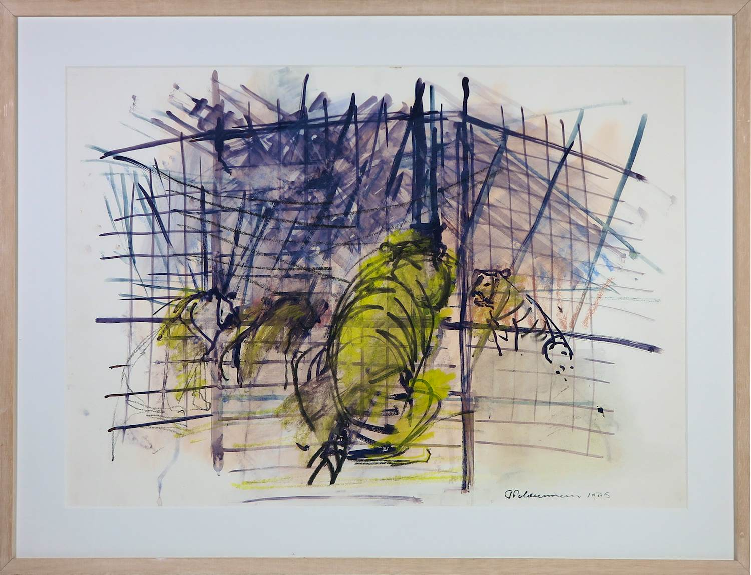 Peter Polderman - Aquarel op papier, Tijgers bij Boltini - Ingelijst kopen? Bied vanaf 50!