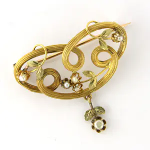 Victoriaanse 18k geel gouden broche met steen parels – 2.1 gram kopen? Bied vanaf 230!