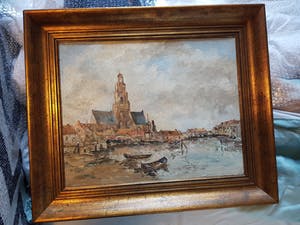 Niet of onleesbaar gesigneerd - Stadshaven te Maassluis. Zie achterzijde naam vd schilder. kopen? Bied vanaf 10!