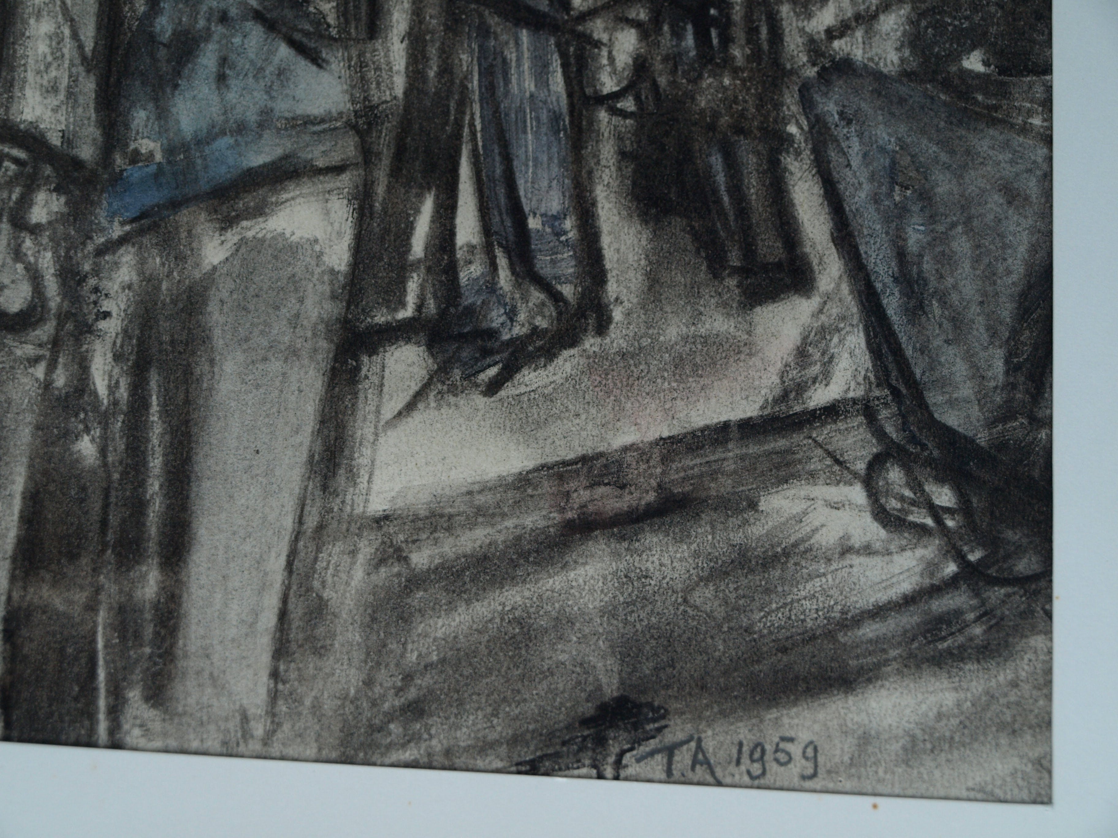 Niet of onleesbaar gesigneerd - Tekening , Mijnwerkers, Kompels - ingelijst - 1959 kopen? Bied vanaf 1!