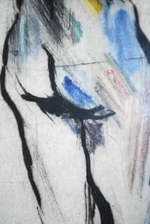 Bob ten Hoope - Staand naakt - Droge naald ets in kleur - 1991 - in een prachtlijst [zuurvrij] kopen? Bied vanaf 115!