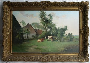 Johan Hendrik Kaemmerer - Olieverf op doek , Melkbocht bij boerderij – ingelijst – 70 x 100 cm kopen? Bied vanaf 200!