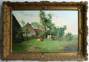 Johan Hendrik Kaemmerer - Olieverf op doek , Melkbocht bij boerderij – ingelijst – 70 x 100 cm verkocht voor € 200!