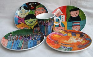 Plateelfabriek Schoonhoven N.V. - 4 Porseleinen bordjes + 1 kopje - Philadelphia kopen? Bied vanaf 1!