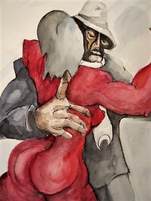 Niet of onleesbaar gesigneerd - Grote gesigneerde Expressionistische Aquarel "Tango" kopen? Bied vanaf 10!
