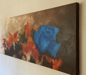 Carolina Paulussen - Blauwe roos in bruinoranje veld (zeer groot) kopen? Bied vanaf 300!