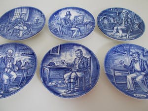 Wedgwood - Set van 6 bordjes (Flow Blue Small Tradesman). kopen? Bied vanaf 10!