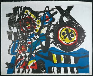 Jef Diederen - Houtsnede op Japans papier, Abstracte compositie kopen? Bied vanaf 1!