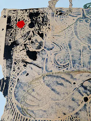 Theo Beerendonk - 1968 - gemengde techniek (papier, lino, gouache, visnet) "Naakt in rood" kopen? Bied vanaf 148!