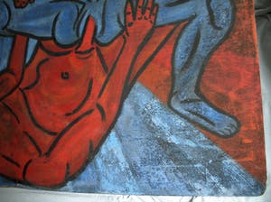 Niet of onleesbaar gesigneerd - Acrylverf op paneel , “Erotische voorstelling” – groot, 100 x 108 cm kopen? Bied vanaf 1!