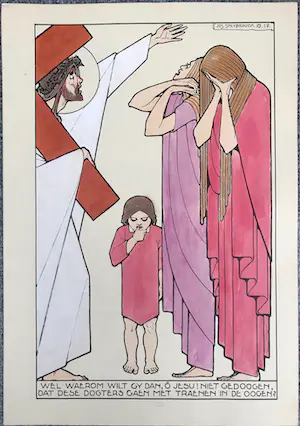 Jos Speybrouck - Via Crucis en de VII Weeën van Maria - 21 ingekleurde litho's - 1928 kopen? Bied vanaf 125!