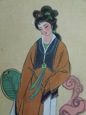 Niet of onleesbaar gesigneerd - Ingelijste gouache op zijde, Japan? China? , Vrouw kopen? Bied vanaf 1!