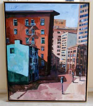 Jeroen Hermkens - ingelijst olieverf op doek: New York - 2001 verkocht voor € 1450!