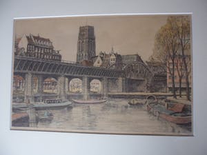 Marius Johannes Janssen - Ingekleurde Ets. West Nieuwland op het spoorwegviaduct. Rotterdam kopen? Bied vanaf 50!