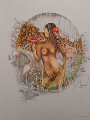 Raymond Poulet - Litho, Titel, Nu aux flamands roses, (Naakt met flamingo's) kopen? Bied vanaf 35!