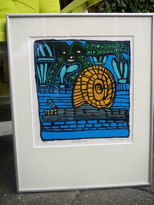 Rob Morren - Waterslak -linoleumsnede 1997- kopen? Bied vanaf 10!