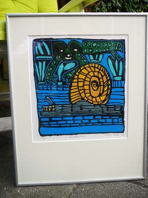 Rob Morren - Waterslak -linoleumsnede 1997- verkocht voor € 10!