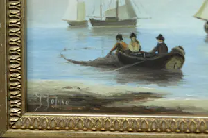 Jens Joppe - Miniatuurschilderij “Schepen” , olieverf op panneel - ingelijst – 13 x 18 cm. kopen? Bied vanaf 100!