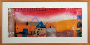 Theo Koster - Zeefdruk en collage, Liggend rood - Ingelijst (Groot) kopen? Bied vanaf 50!