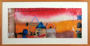 Theo Koster - Zeefdruk en collage, Liggend rood - Ingelijst (Groot) verkocht voor € 50!