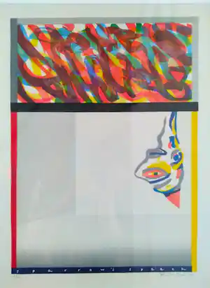 Tom Thijsse - (1945) Kunstige houtsnede, veelkleurig werk verkocht voor € 60!