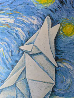Martine Jacobs - Gevouwen wolf in Van Goghs sterrennacht kopen? Bied vanaf 49!