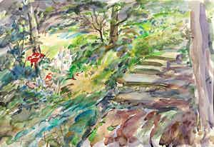 Jan Sluijters (jr.) - Aquarel, Traptrede in het park verkocht voor € 60!