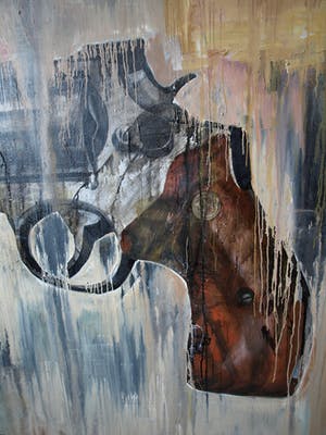 Ronald Hooft - Zeer groot schilderij (200 x 200 cm), “Gun” – New York, 1992 kopen? Bied vanaf 1!