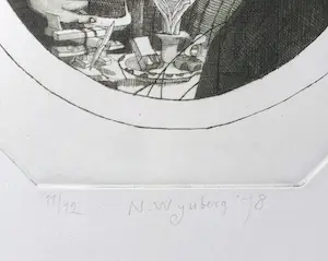 Nicolaas Wijnberg - Zelfportret met Japanse kabuki-figuur, handgekleurde ets (zeer kleine oplage) kopen? Bied vanaf 95!