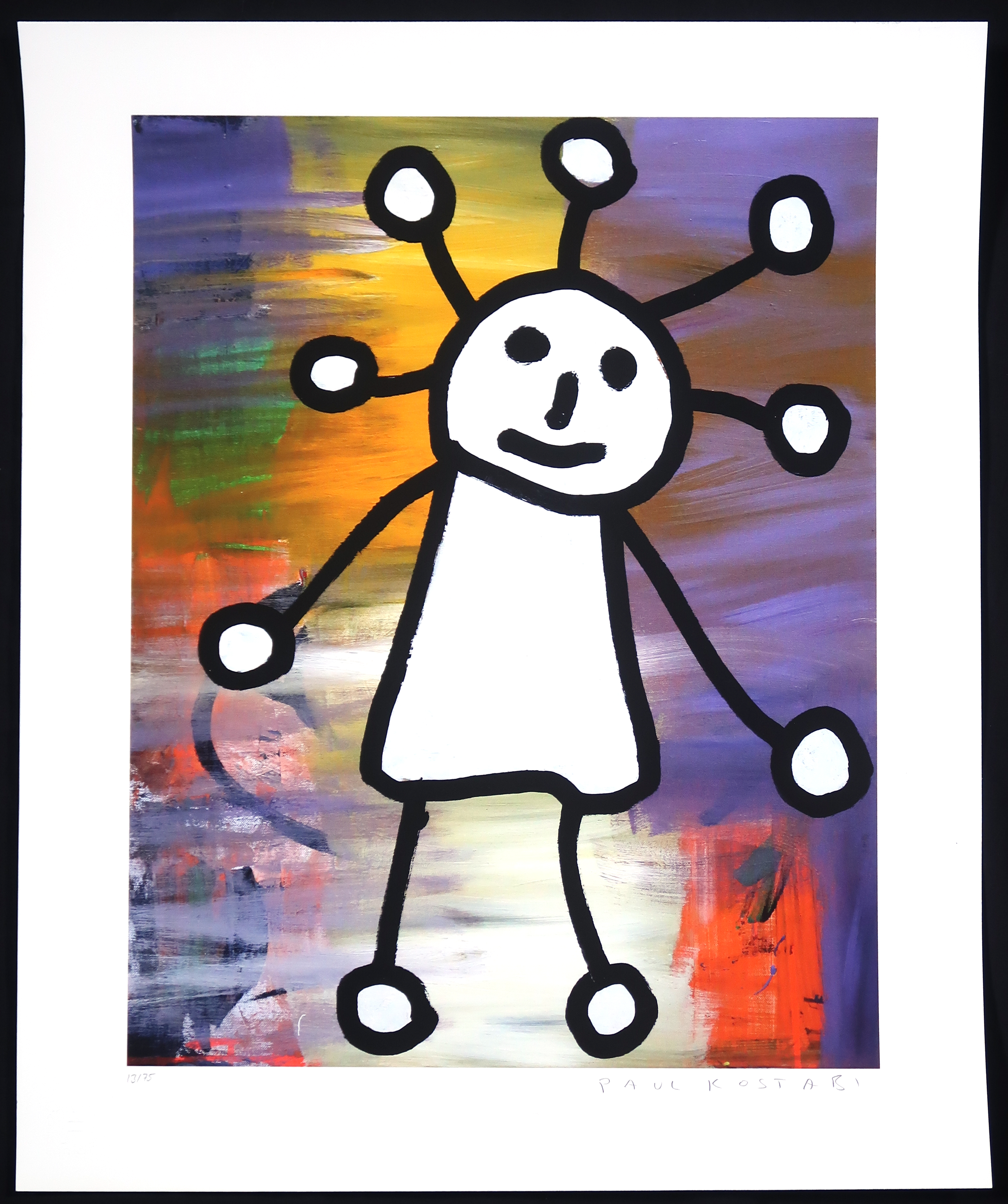 Paul Indrek Kostabi - Zeefdruk, Figuur tegen kleurrijke achtergrond kopen? Bied vanaf 1!
