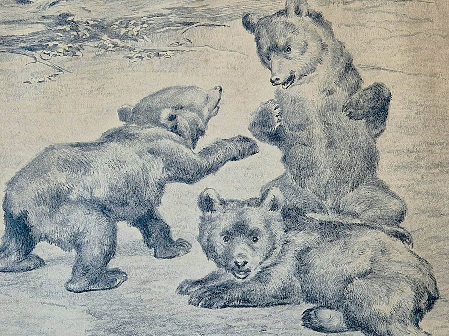 Cornelis Jan Mension - monochrome Ets op papier "spelende beertjes" - potloodgesigneerd kopen? Bied vanaf 32!
