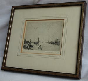 Maarten Langbroek - Ingelijste ets + envelop met info , IJsselmeer (?) – ca. 1970 kopen? Bied vanaf 35!
