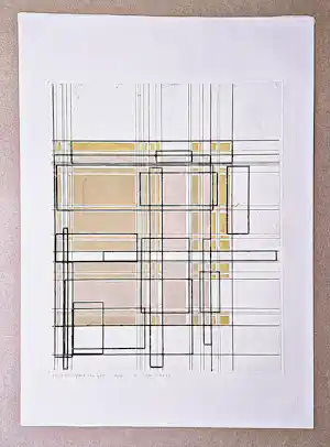 Paul van Gils - 1981 - Ets op geschept papier - geometrische studie fase 1 - zeer kleine oplage! verkocht voor € 53!