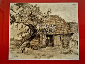 Chris van der Windt - Mooie Houtskool/Pastel - Boerenschuur bij Oegstgeest - exclusief gelijst kopen? Bied vanaf 53!