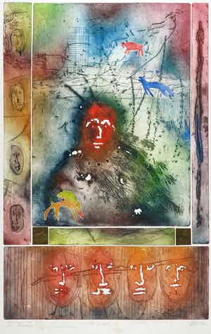 Ad Arma - Kleurenets met messing details, Wie zich aan zichzelf spiegelt (Groot unicum!) verkocht voor € 100!