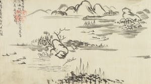 Niet of onleesbaar gesigneerd - Penseeltekening in inkt, Japans landschap kopen? Bied vanaf 1!