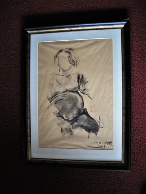 Niet of onleesbaar gesigneerd - Grote impressionistische Houtskooltekening - Zwangere vrouw - gesigneerd kopen? Bied vanaf 1!
