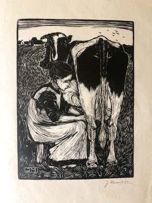Jan Mankes - Houtsnede Koemelkster verkocht voor € 295!