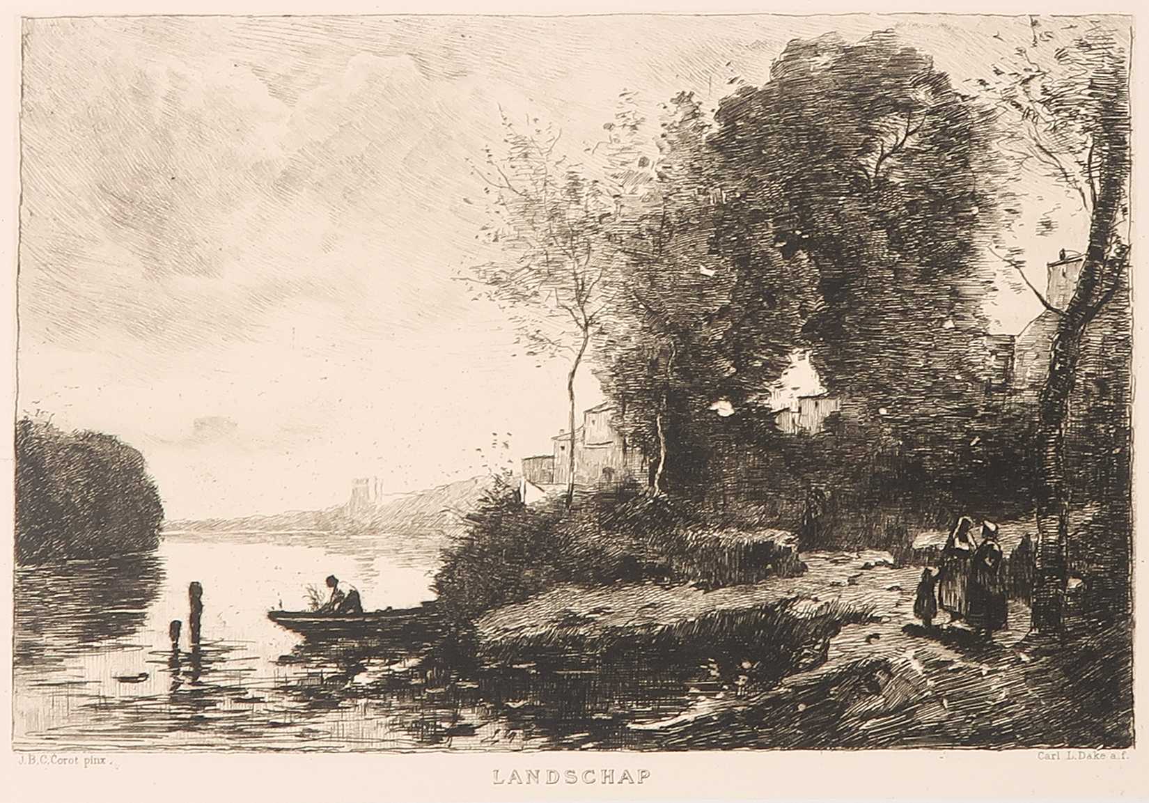 C.L. Dake - Ets, Landschap, naar schilderij van Jean-Baptiste Corot kopen? Bied vanaf 1!